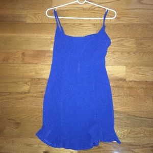 monroe shimmer ruffle dress in royal blue